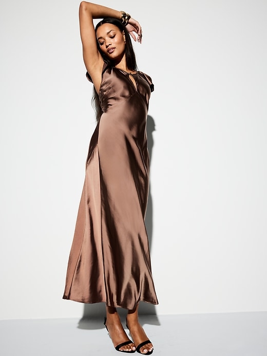 Image number 3 showing, The Occasion by Old Navy Flutter-Sleeve Keyhole Satin Maxi Dress