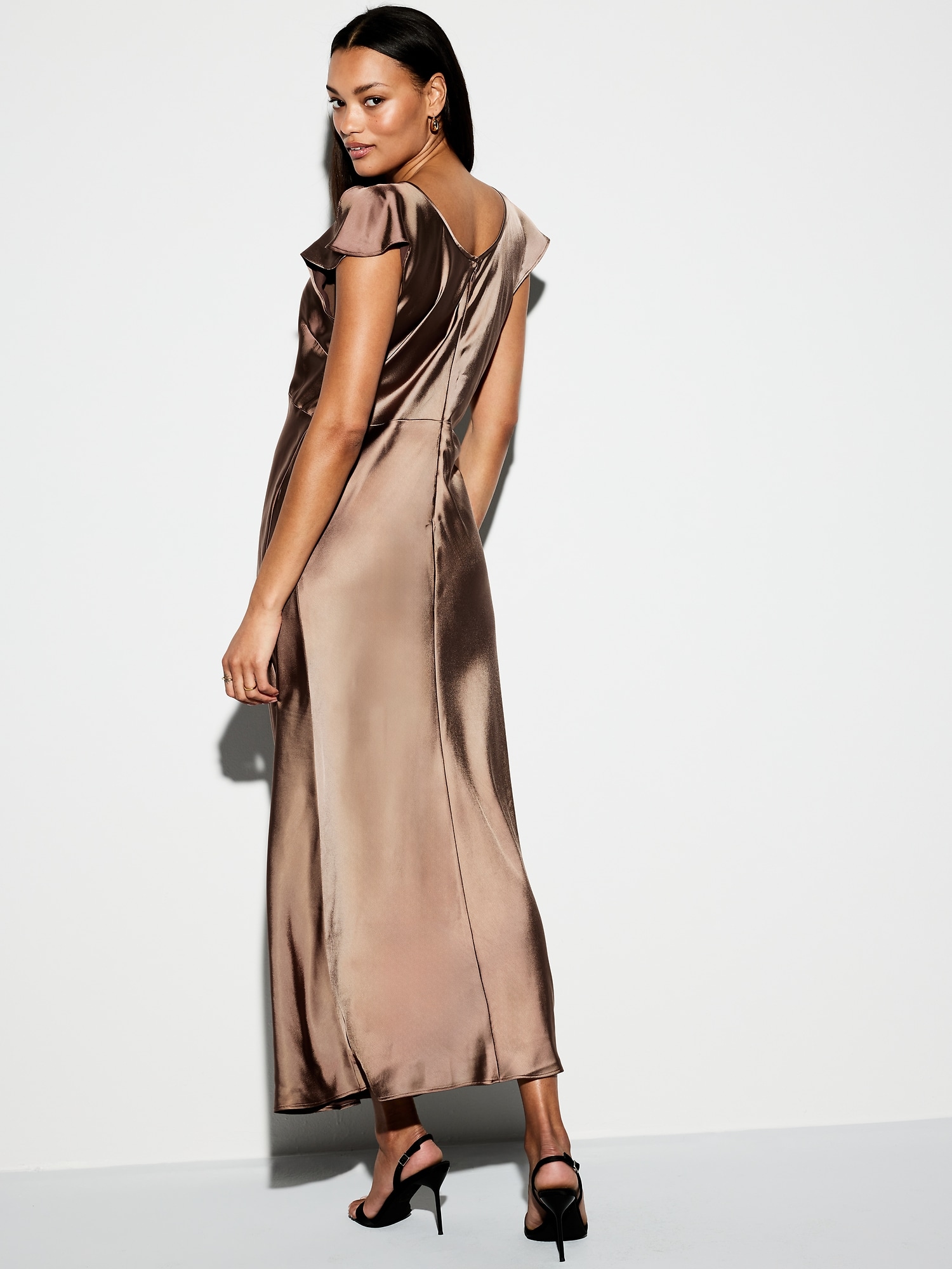 The Occasion by Old Navy Flutter-Sleeve Keyhole Satin Maxi Dress