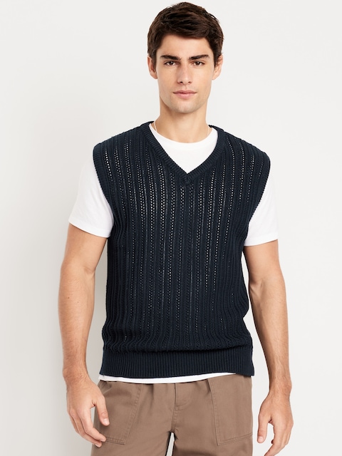 Open-Stitch Sweater Vest - Navy