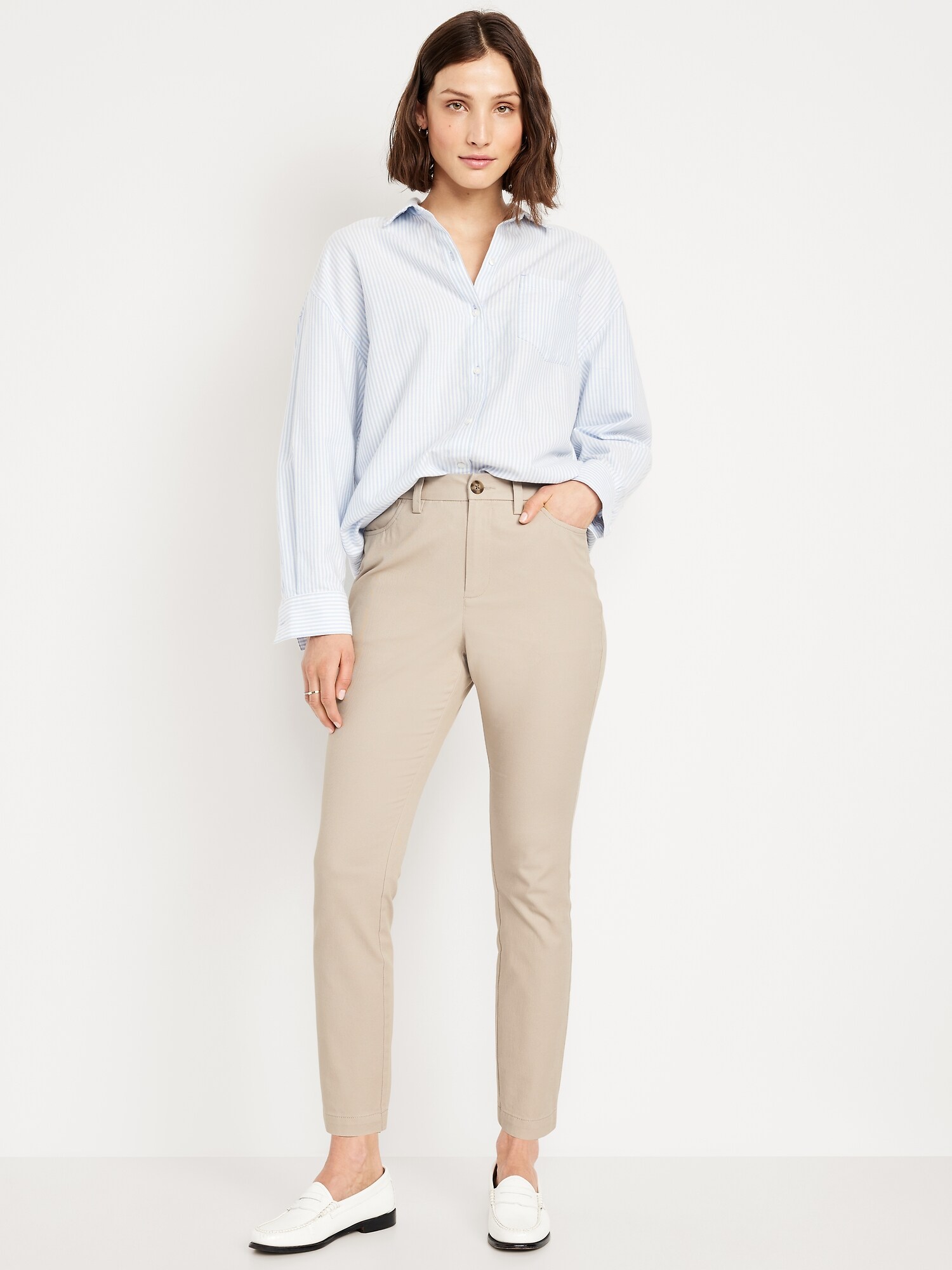 Женские брюки Old Navy High-Waisted Uniform Skinny, цвет: Серо-бежевый