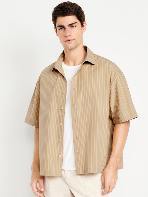 Oversized Poplin Shirt - Khaki Stripe