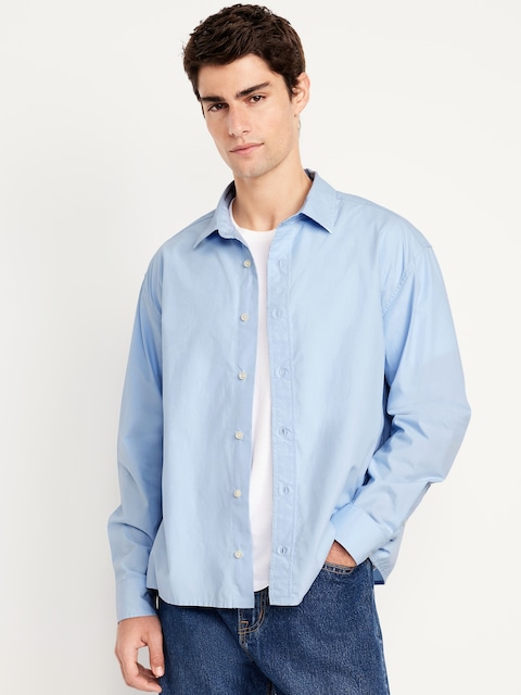 Oversized Cropped Poplin Shirt - Cashmere Blue