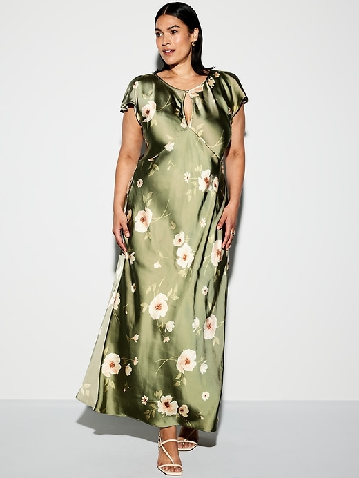 Image number 9 showing, The Occasion by Old Navy Flutter-Sleeve Keyhole Satin Maxi Dress