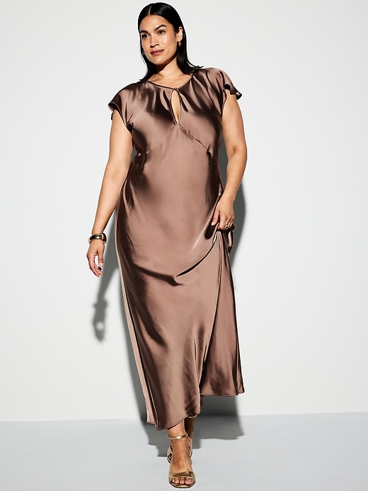 Image number 9 showing, The Occasion by Old Navy Flutter-Sleeve Keyhole Satin Maxi Dress