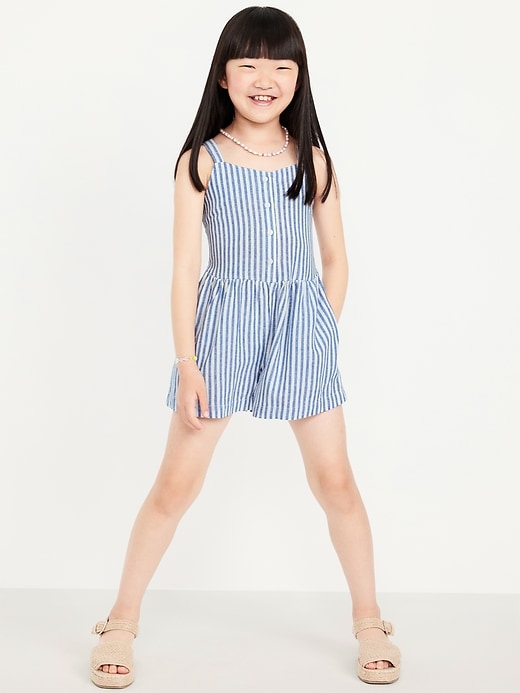 Image number 1 showing, Sleeveless Linen-Blend Button-Front Romper for Girls