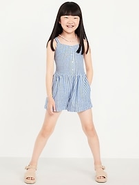 Image number 1 showing, Sleeveless Linen-Blend Button-Front Romper for Girls