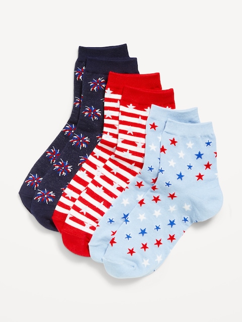 Novelty Quarter Crew Socks 3-Pack for Women - Americana