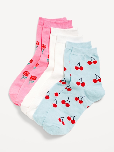 Novelty Quarter Crew Socks 3-Pack for Women - Roses