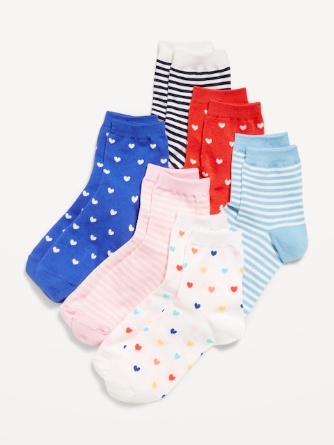 Novelty Quarter Crew Socks 6-Pack for Women - Hearts