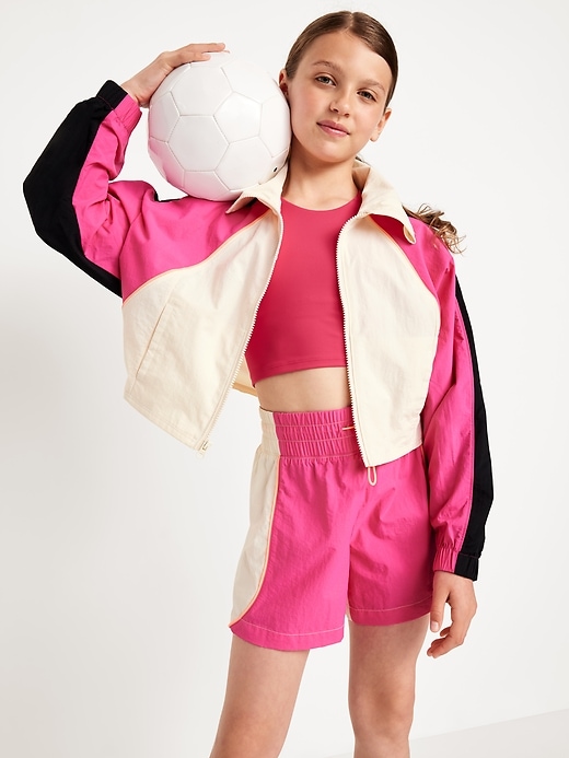 Image number 1 showing, High-Waisted Color-Block Performance Shorts for Girls