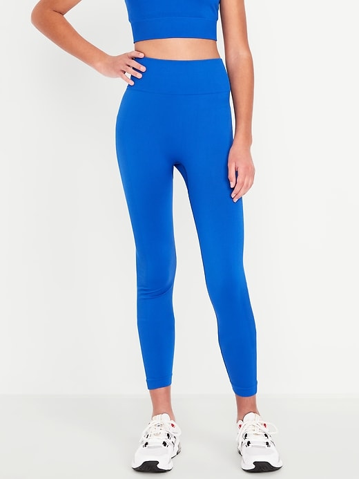 Image number 3 showing, Fitted High-Waisted 7/8-Length Seamless Performance Leggings for Girls
