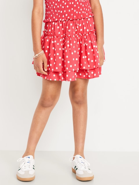 Printed Tiered Ruffled Skirt for Girls - Red Dots