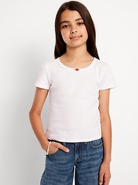Image number 1 showing, Short-Sleeve Pointelle-Knit Top for Girls