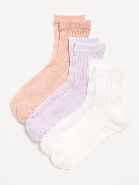 Sheer Stripe Quarter Crew Socks 3-Pack for Women - Cream