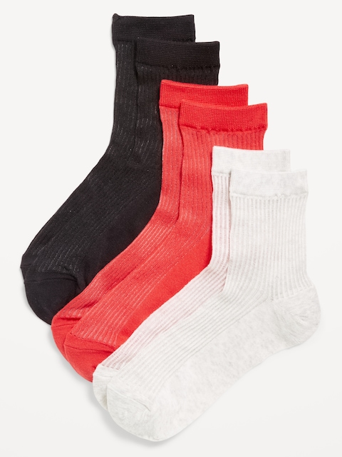 Sheer Stripe Quarter Crew Socks 3-Pack for Women - Black Jack
