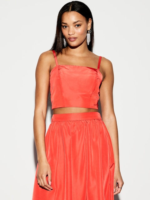 The Occasion by Old Navy Taffeta Cropped Tank Top - Bright Coral