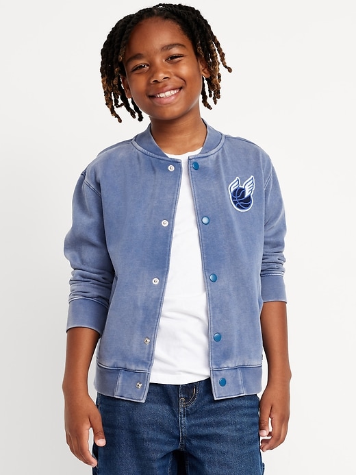 Image number 1 showing, Loose Button-Front Bomber Jacket for Boys