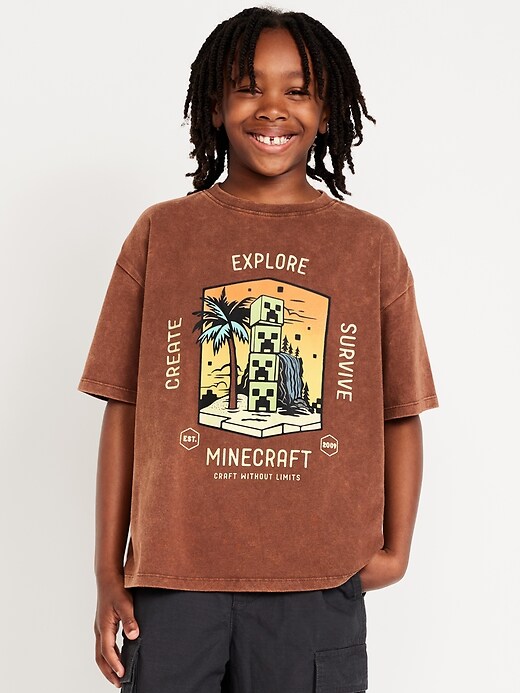 Oversized Minecraft™ Gender-Neutral Graphic T-Shirt for Kids | Old