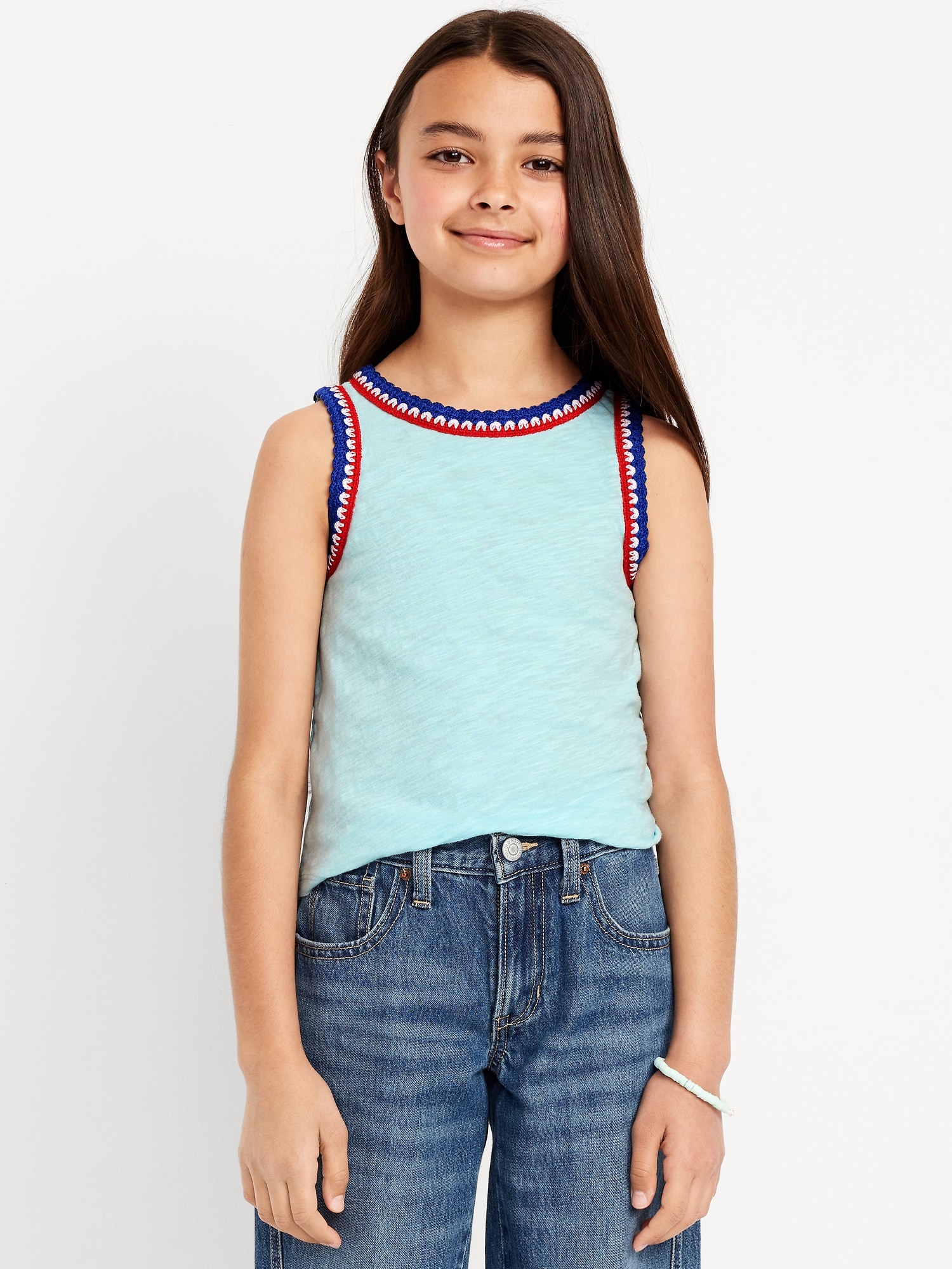 Sleeveless Crochet-Trim Top for Girls