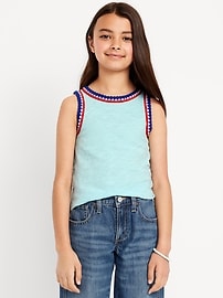 Image number 1 showing, Sleeveless Crochet-Trim Top for Girls