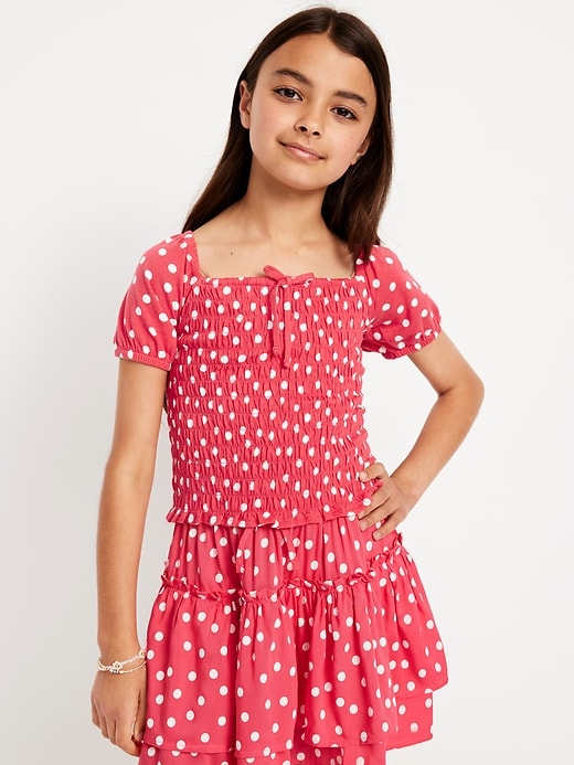 Image number 1 showing, Short Puff-Sleeve Smocked Top for Girls