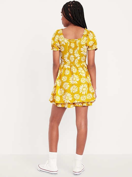 Image number 2 showing, Printed Puff-Sleeve Smocked Dress for Girls