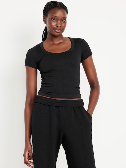 Exhale Seamless Cropped Rib T-Shirt - Black Jack