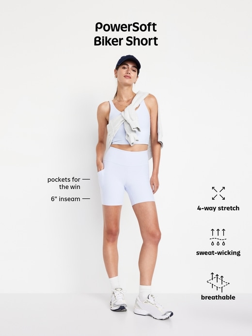 Image number 8 showing, High-Waisted PowerSoft Pocket Biker Shorts -- 6-inch inseam