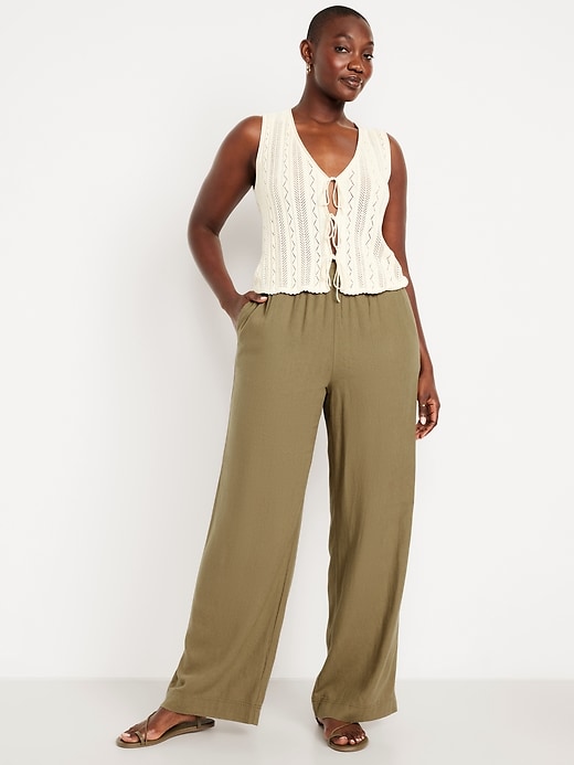 Image number 5 showing, High-Waisted Linen-Blend Wide-Leg Pants