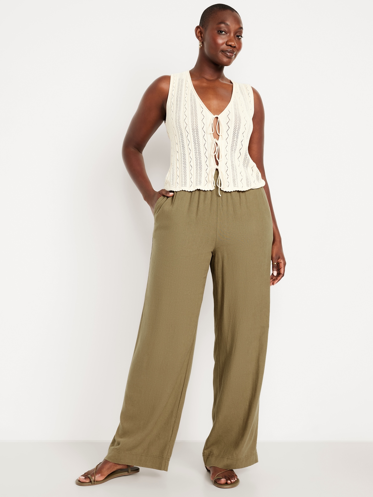 High-Waisted Linen-Blend Wide-Leg Pants | Old Navy