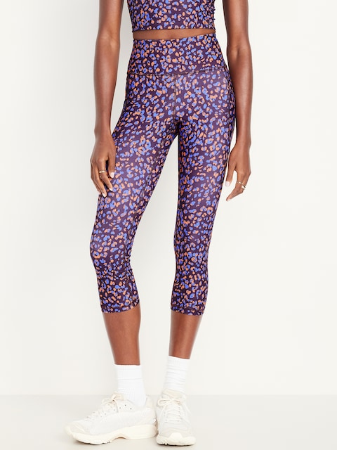 High-Waisted PowerSoft Crop Pocket Leggings - Purple Cheetah