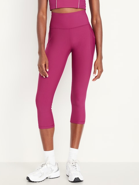 High-Waisted PowerSoft Crop Pocket Leggings - Magenta Lacquer