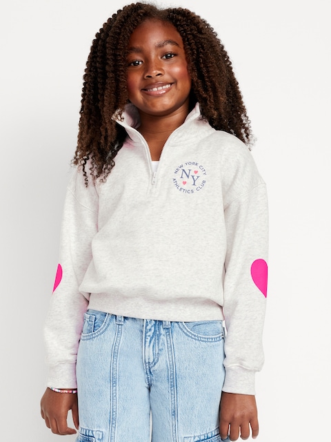 Oversized Quarter-Zip Sweatshirt for Girls - Light Heather Gray