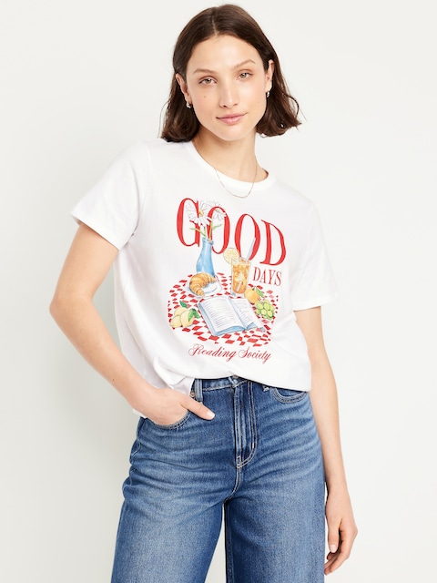 EveryWear Crew-Neck Graphic T-Shirt - White Lilies