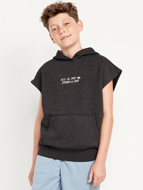 Oversized Fleece Graphic Muscle Hoodie for Boys - Panther Gray