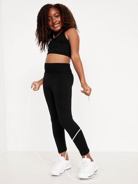 Fitted High-Waisted 7/8-Length Seamless Performance Leggings for Girls - Black Jack