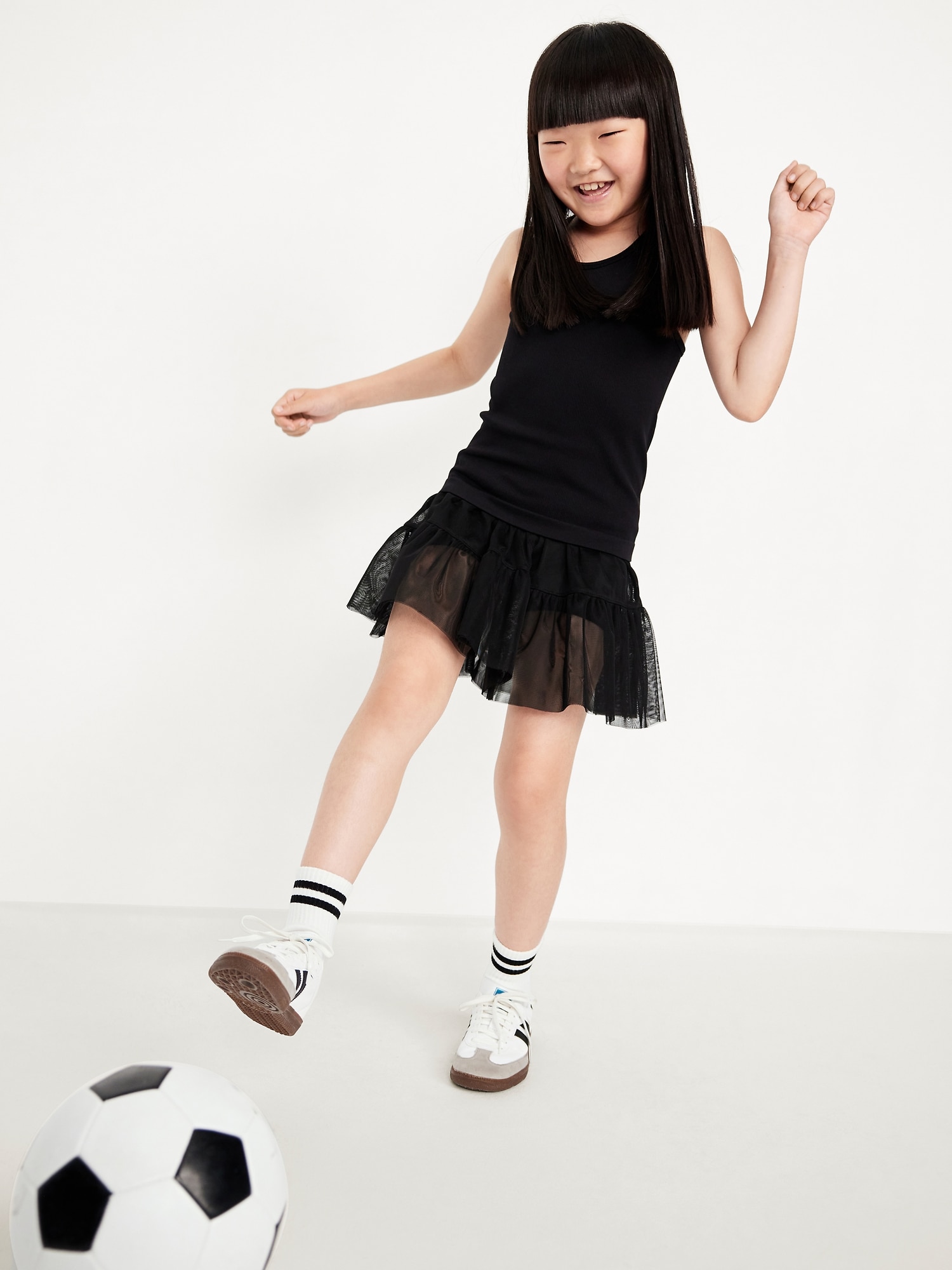 Юбка-шорты Old Navy High-Waisted PowerSoft Tutu Skort для девочек, цвет: Светлый чёрный меланжевый