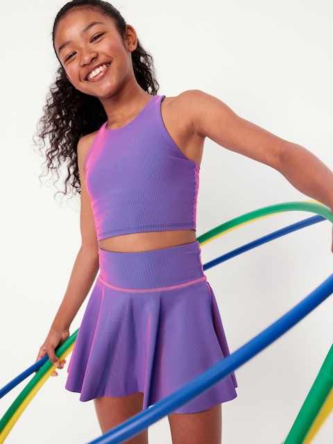 PowerSoft Longline Ribbed Sports Bra for Girls - Blue/Pink