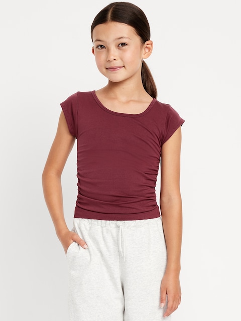 Fitted Ruched Seamless Performance Top for Girls - Burgundy