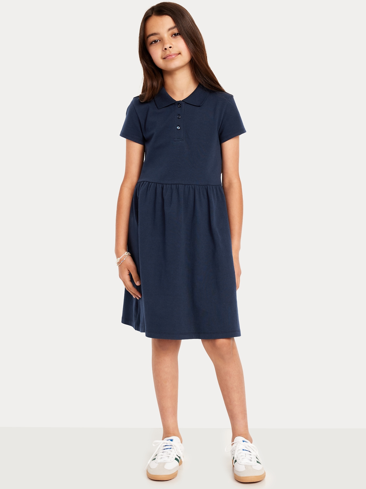School Uniform Fit and Flare Pique Polo Dress for Girls