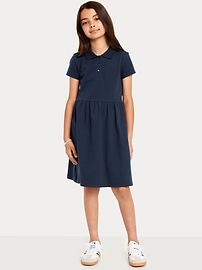 Image number 1 showing, School Uniform Fit and Flare Pique Polo Dress for Girls