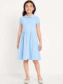 Image number 1 showing, School Uniform Fit and Flare Pique Polo Dress for Girls