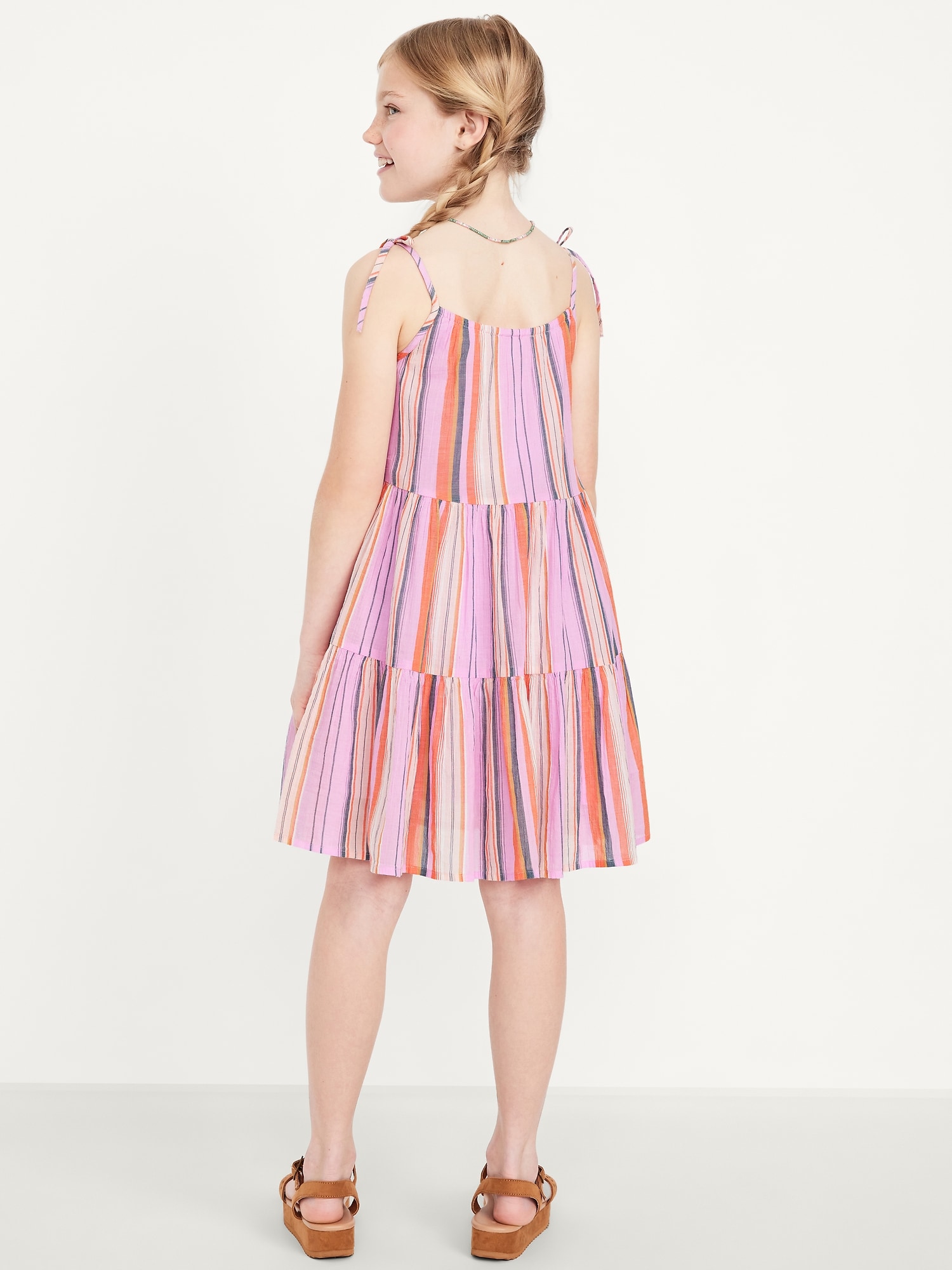 Printed Sleeveless Gauze Tiered Dress for Girls