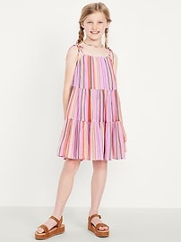 Image number 1 showing, Printed Sleeveless Gauze Tiered Dress for Girls