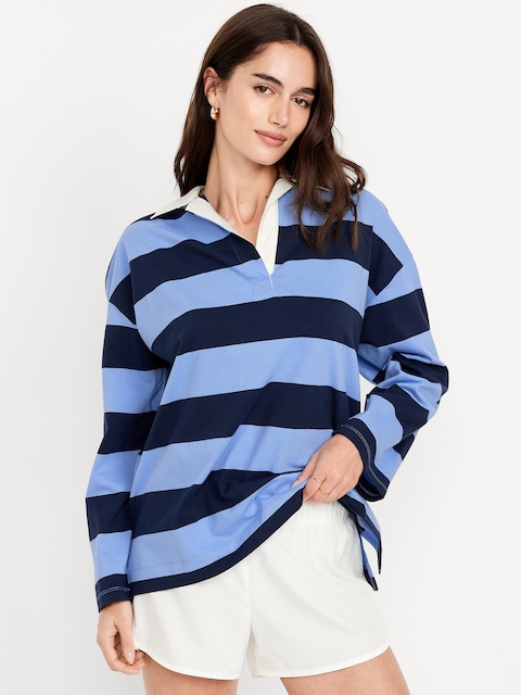 Oversized Rugby Polo - Blue Stripe