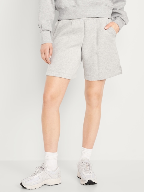 High-Waisted Bounce Fleece Shorts -- 8-inch inseam - New Heather Gray
