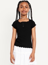 Image number 1 showing, Fitted Short-Sleeve Lettuce-Edge Top for Girls