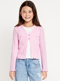 Image number 1 showing, Button-Front Ribbed Cardigan for Girls