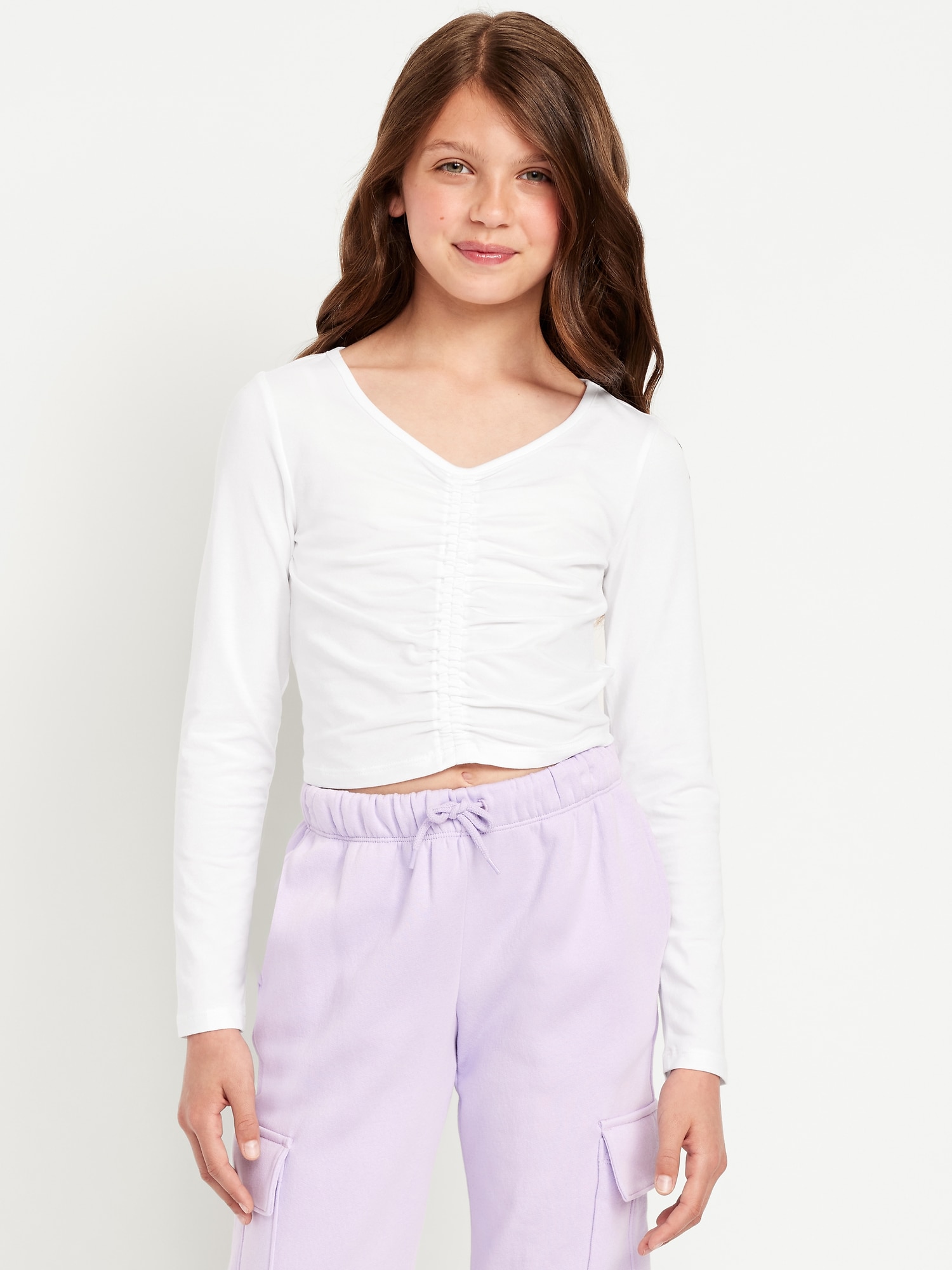 Fitted Long-Sleeve Ruched Top for Girls