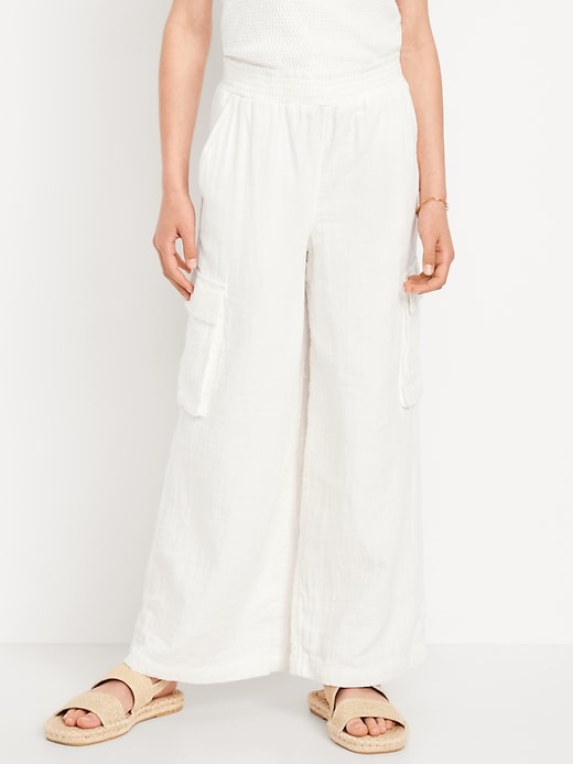 Image number 1 showing, Double-Weave Wide-Leg Cargo Pants for Girls